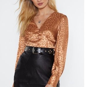 Nasty Gal Learn the Leopard Way Satin Blouse
